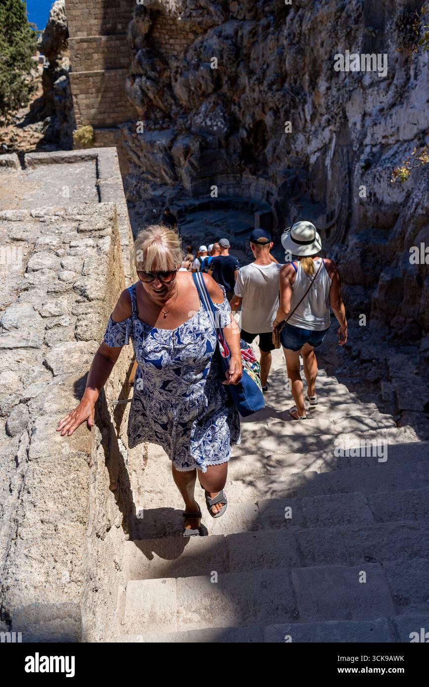 Steps steps to Acropolis, Lindos, Rhodes, Greece Stock Photo - Alamy