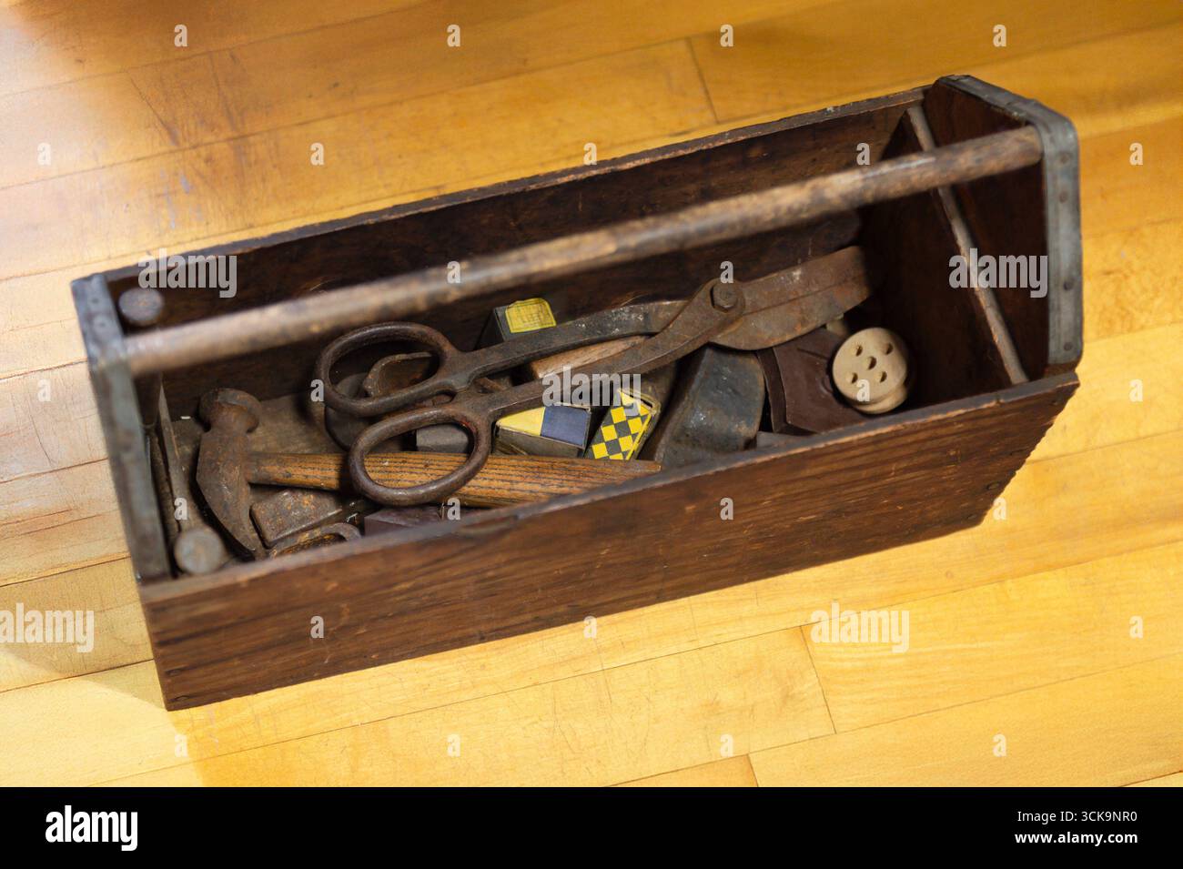 Old Tools in Toolbox - from above Stock Photo