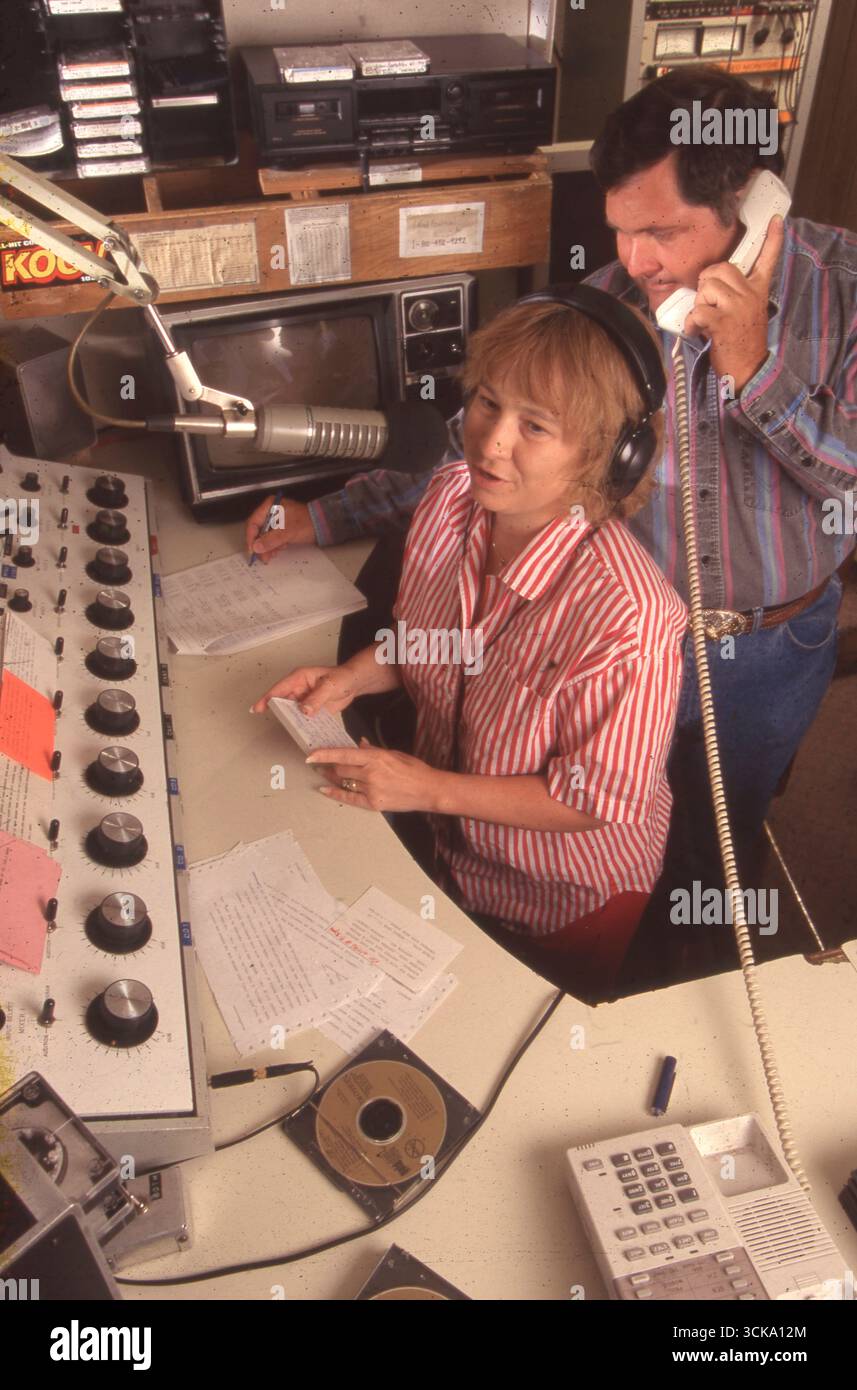 ©1996 Small town radio station, country 'disc-jockeys night shift in Copperas Cove, Texas  MODEL RELEASED Stock Photo
