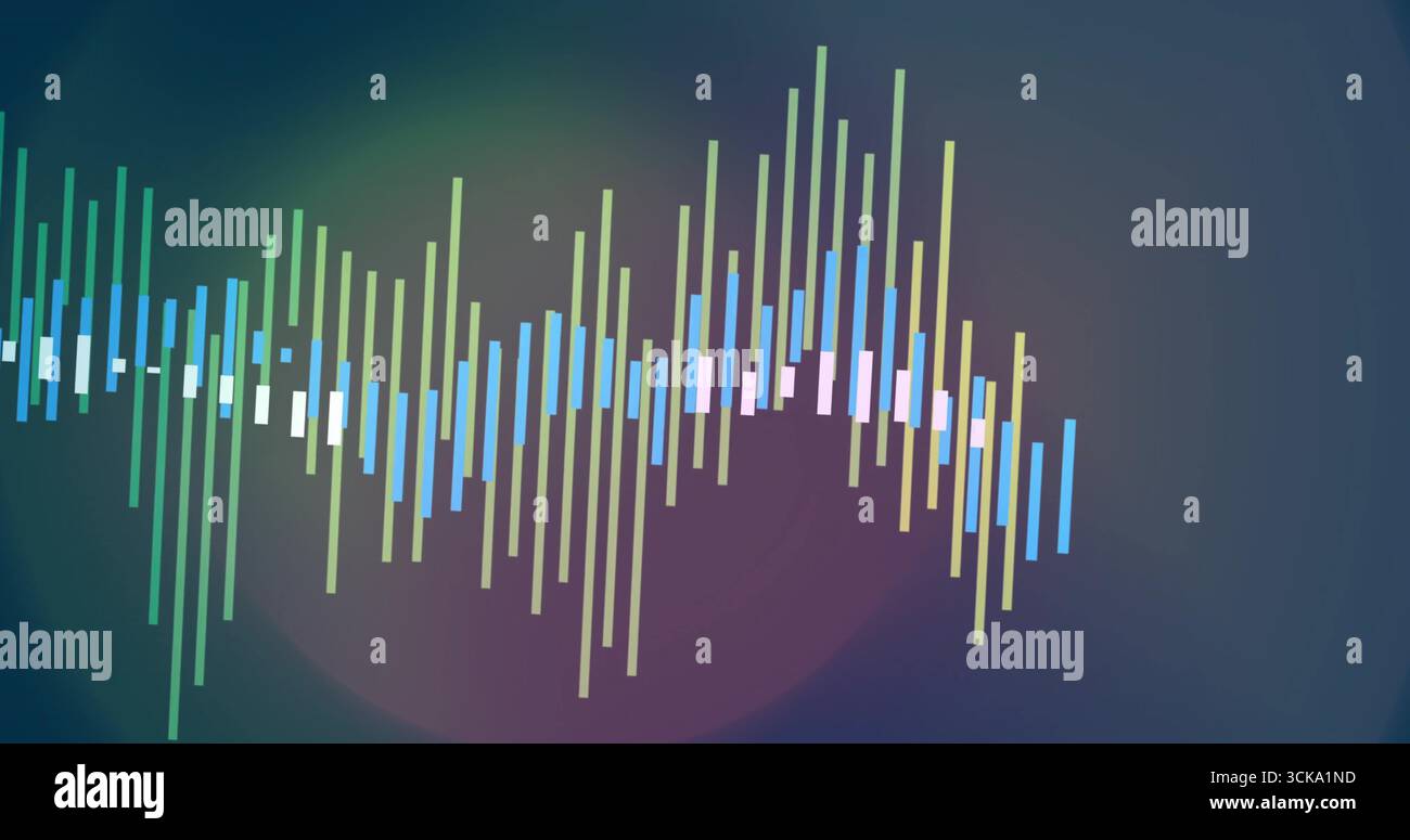 Displaying multi-colored waveform on digital display, with vertical bars showing data levels Stock Photo