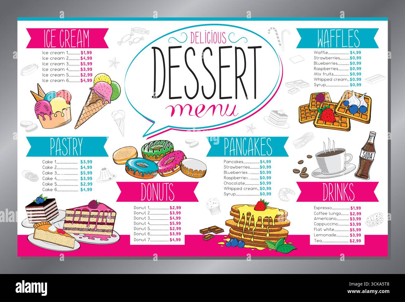 Dessert menu card - tabloid format - vector illustration Stock Vector