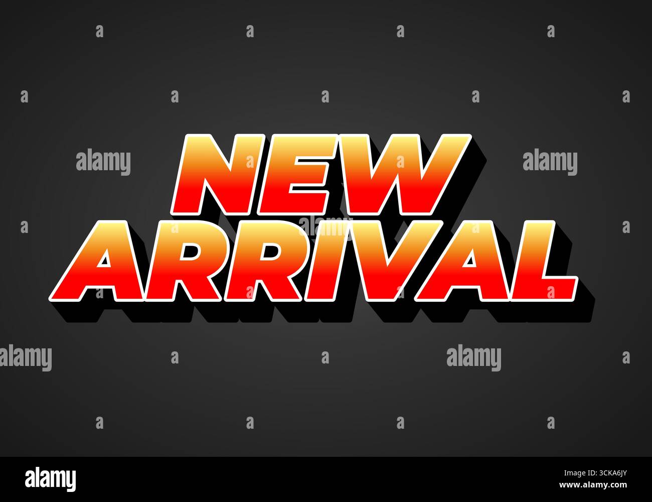 Bold New Arrival text with a gradient effect on a dark background. Stock Vector