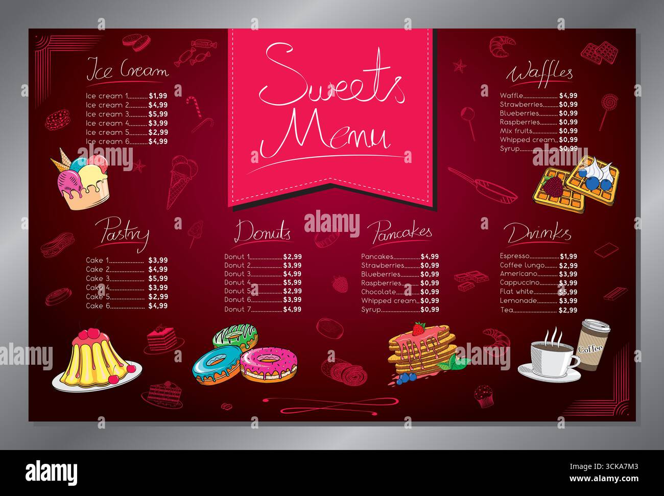 Purple sweets menu card - tabloid format - vector illustration Stock Vector