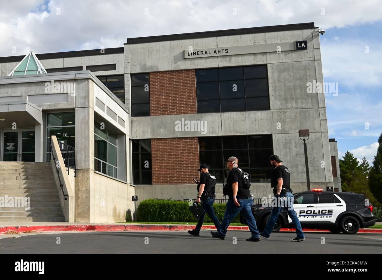 Law enforcement enters a building at Utah Valley University on ...