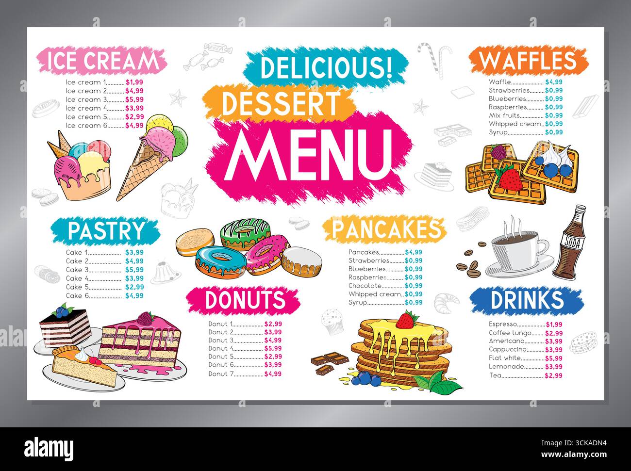 Dessert menu card - tabloid format - vector illustration Stock Vector