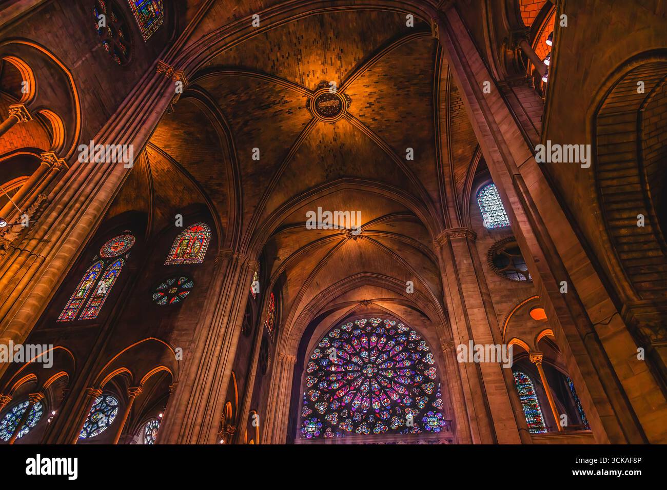 Noder Dem Interior Stained Glass Old Notre Dame Cathedral Paris France. Original ...