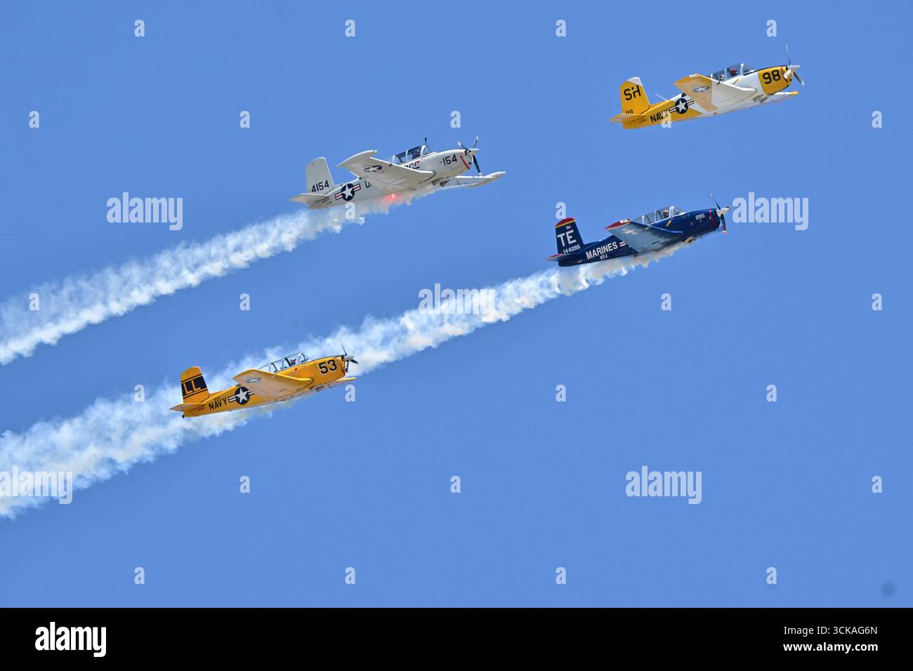 MADISON, IL - SEPTEMBER 07:Vintage aircraft provide a flyover before ...