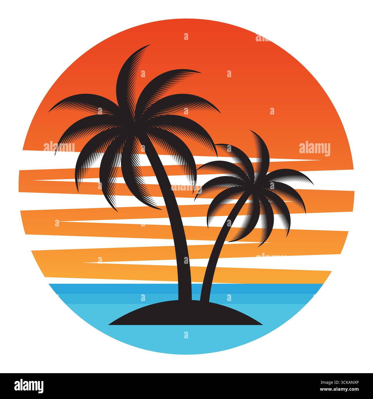 Palm Tree With Sunset at The Beach or Island. Sunset and Palm Tree Logo ...