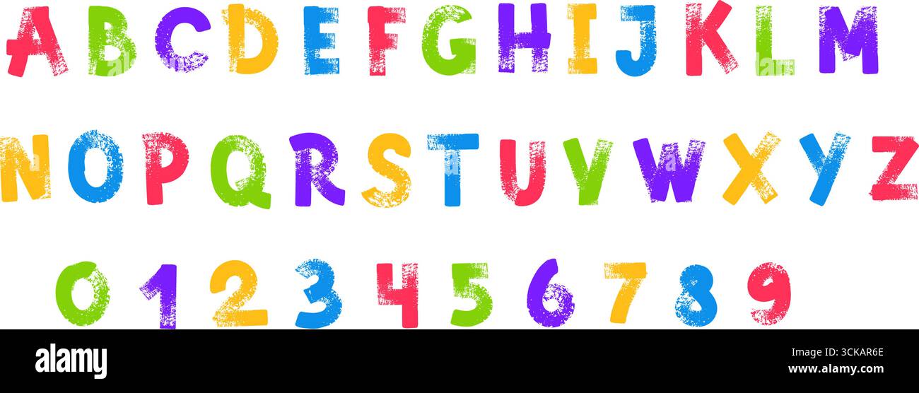 Grunge brush capital letters. Hand drawn colorful alphabet, rough ...