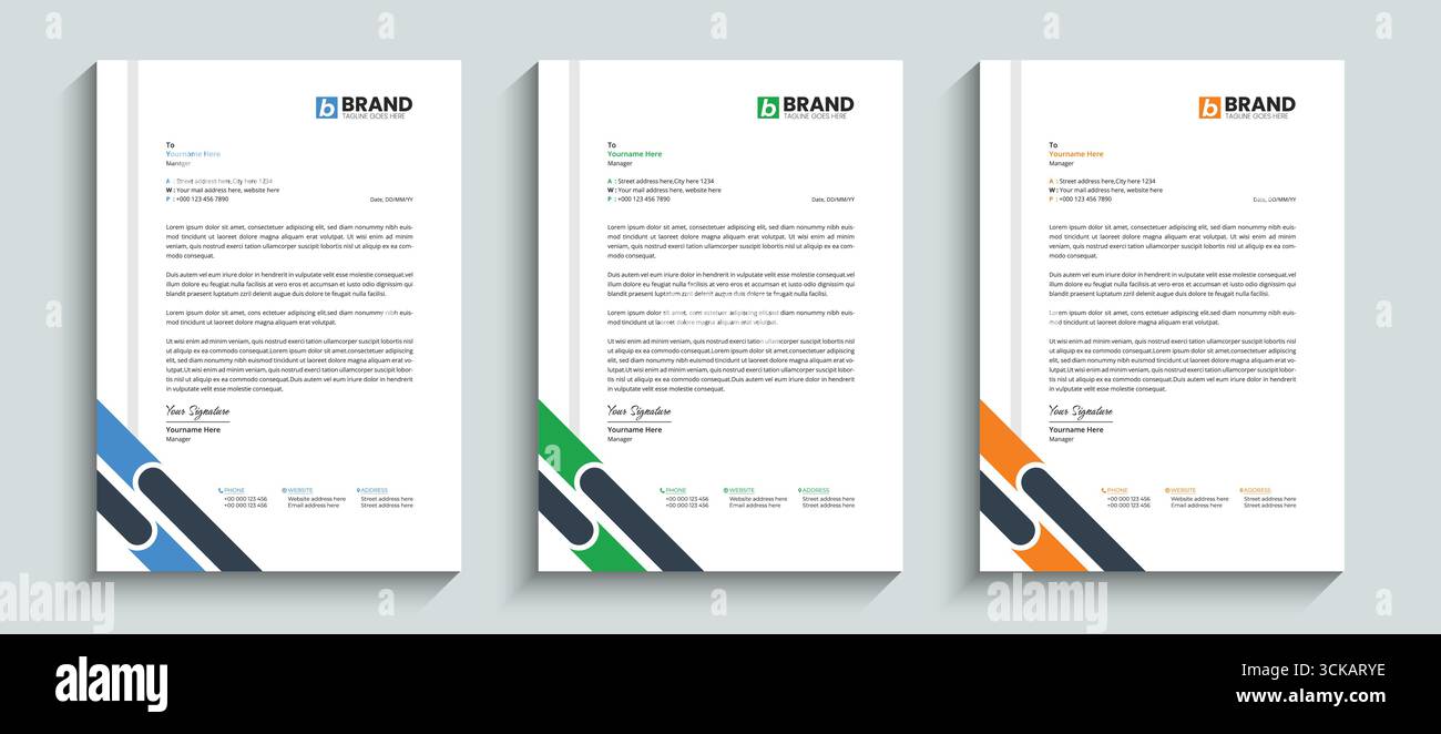 Creative corporate business letterhead design template with blue, green and orange color. Stock Vector