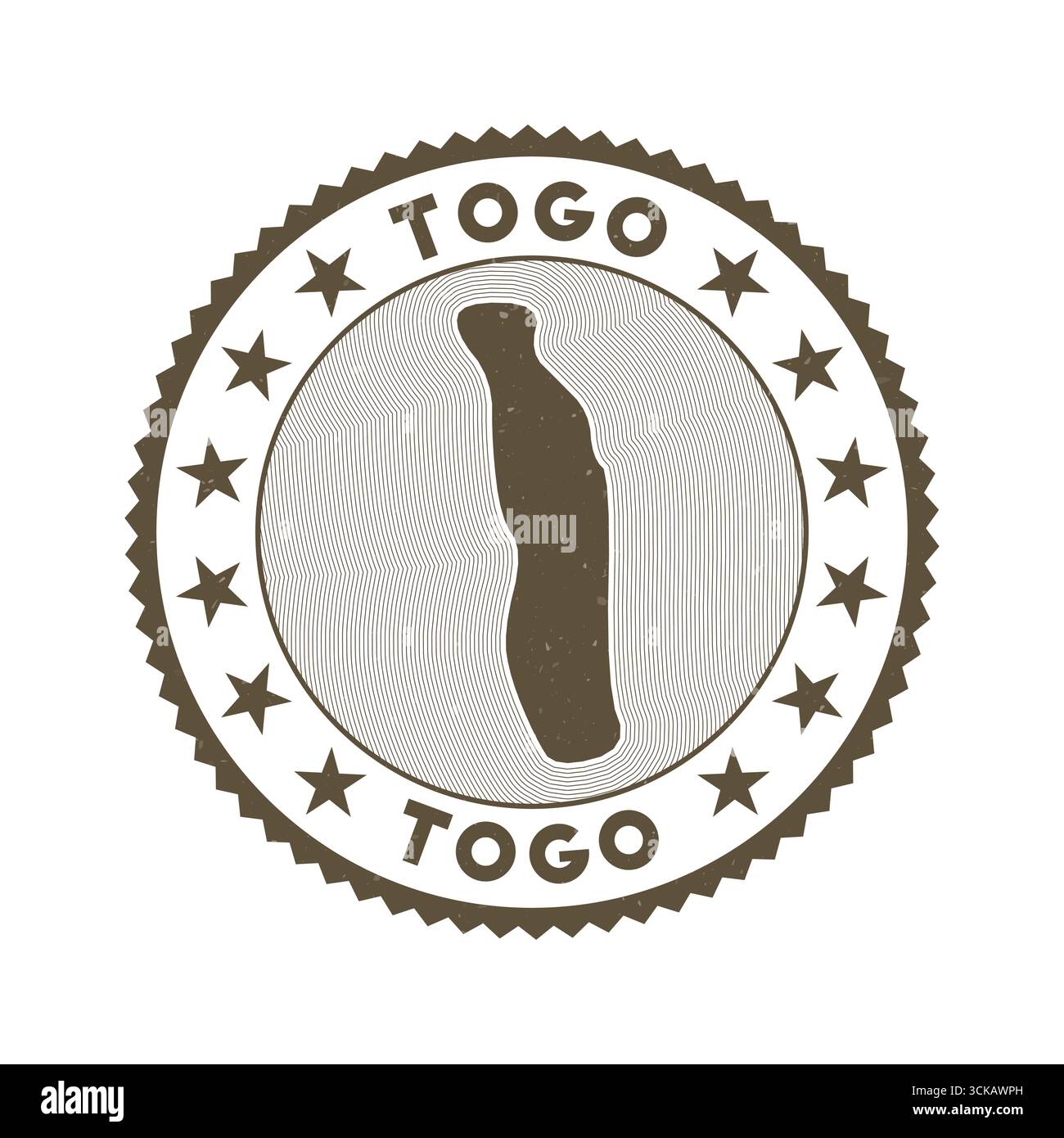 Togo emblem. Country round stamp with shape of Togo, isolines and round ...