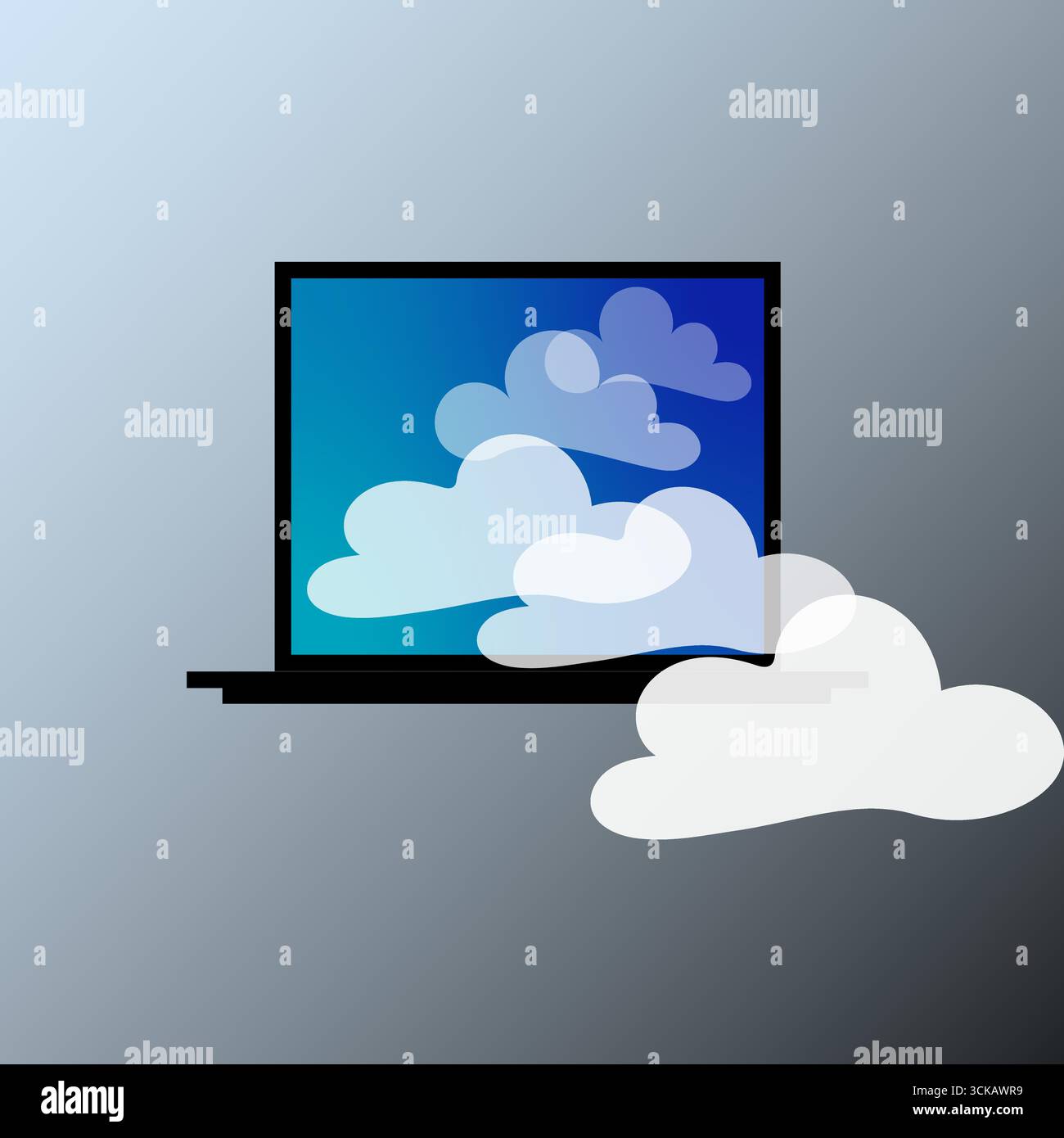 Cloud computing icon. Data network symbol. Laptop storage vector. Online service element. Stock Vector