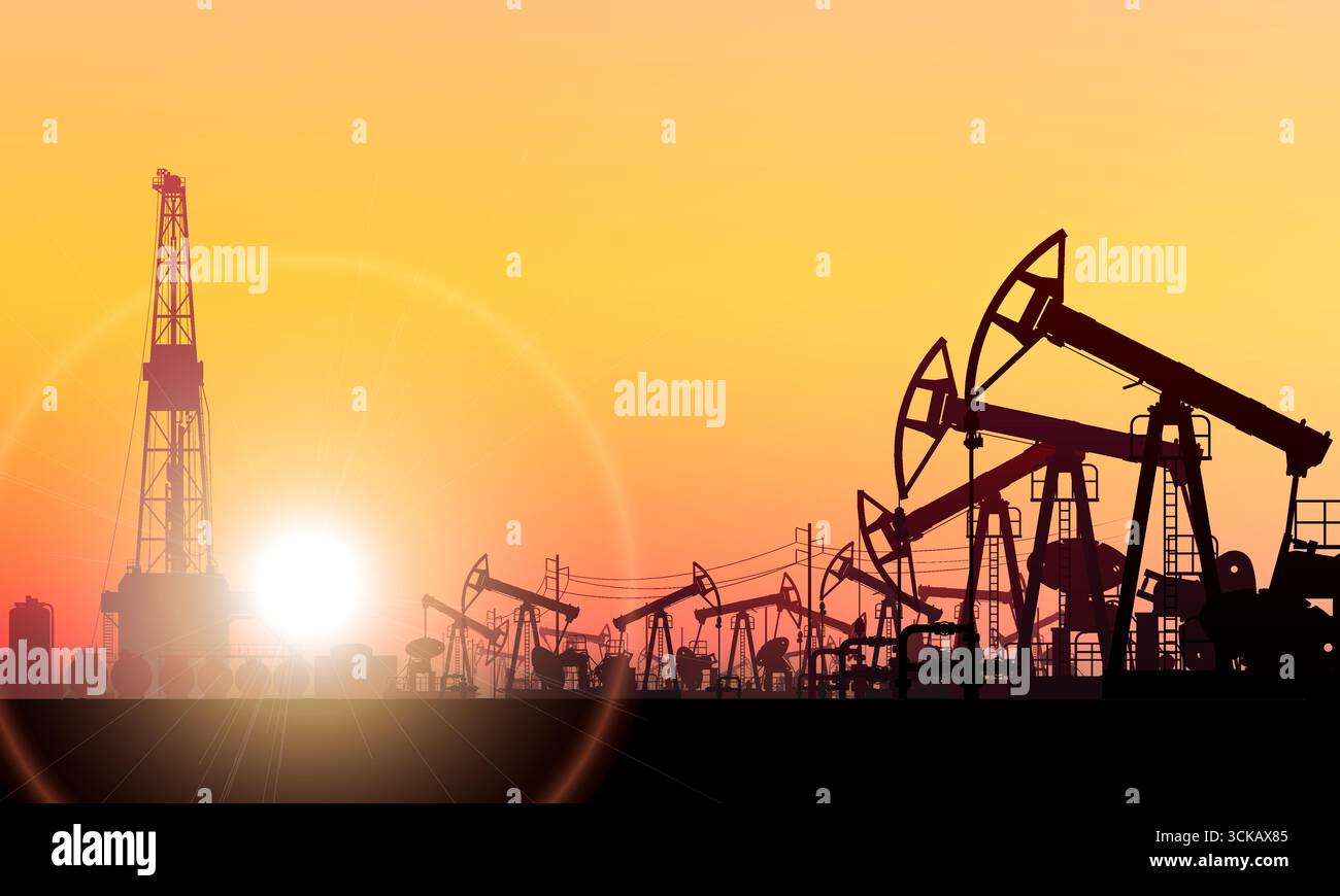 Pumpjack. Land crude oil drilling rig, derrick. Oil field, pump jack ...