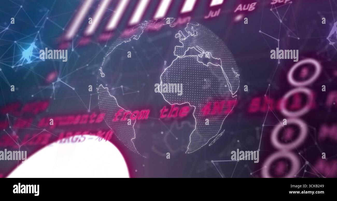 Dotted wireframe globe rotating in virtual dashboard, with month labels ...