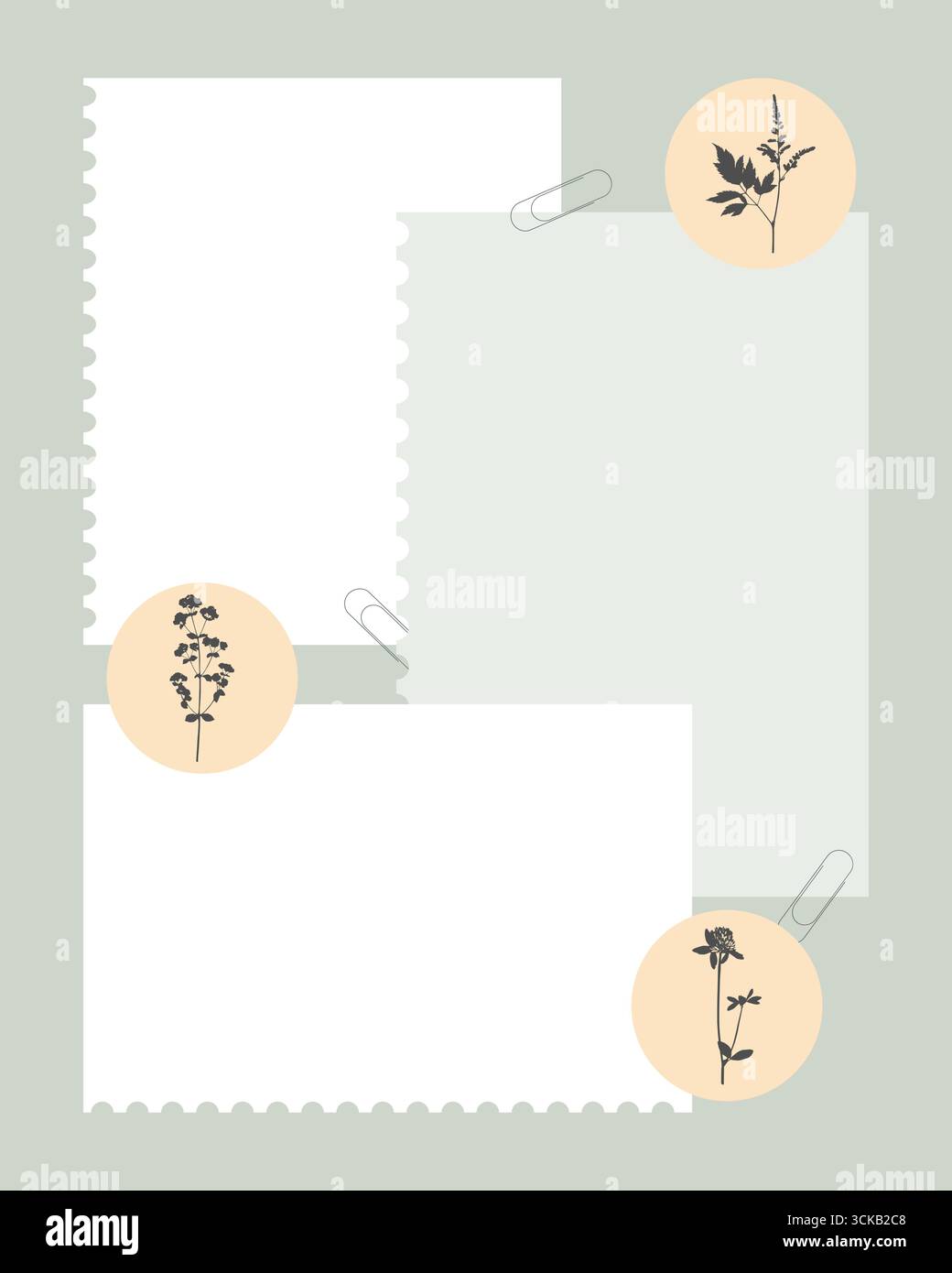 Reminders template, scrapbooking with botanical herbarium beige ...