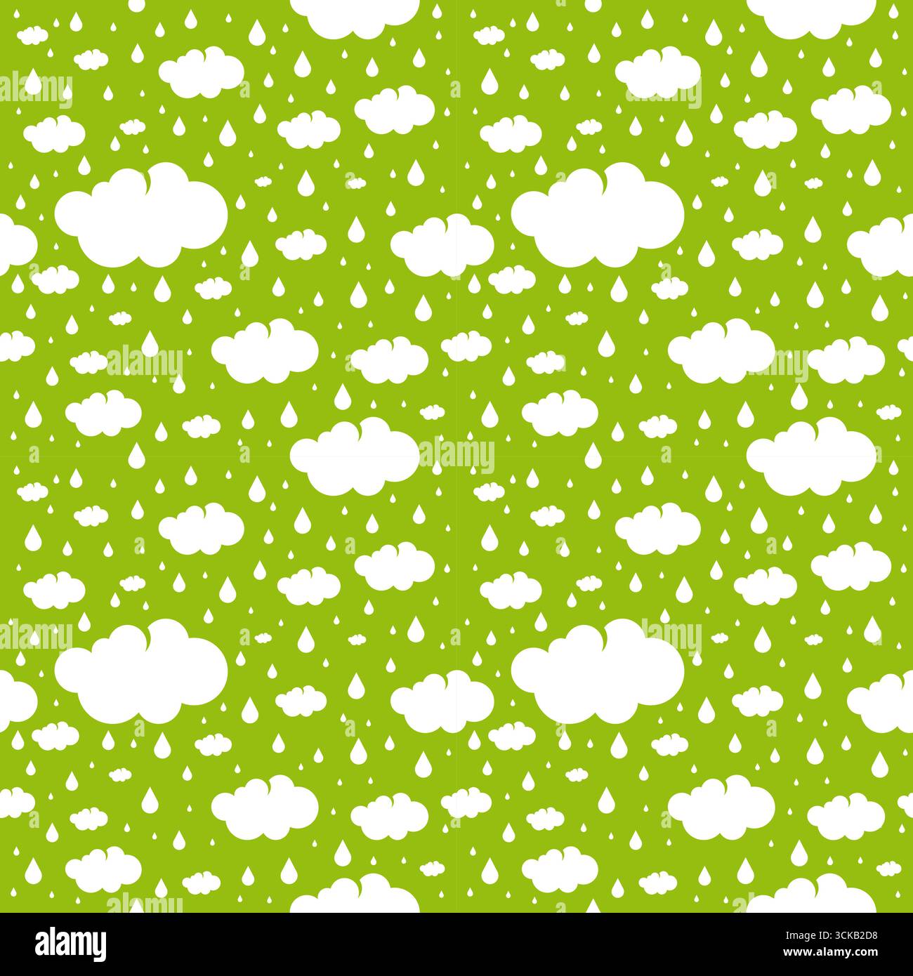 Cloud and Rain Seamless Pattern With Green Background Stock Vector