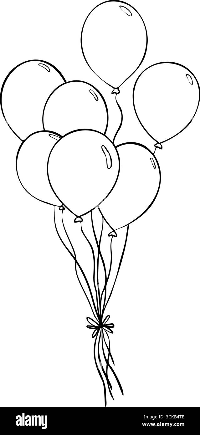 Bundle of Balloons Vector outline icon for Birthday. Hand drawn linear ...