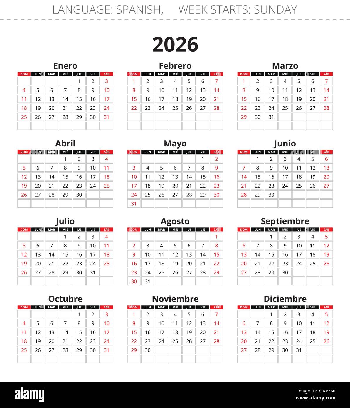 Calendario Espanol 2026 Hi Res Stock Photography And Images Alamy 2026 Spanish Calendar Week Starts Sunday Vector Illustration Spain Calendario 3CKB560 
