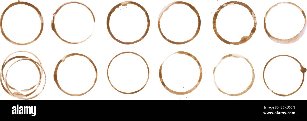 Coffee cup or tea stain drink ring vector illustration set isolated on ...