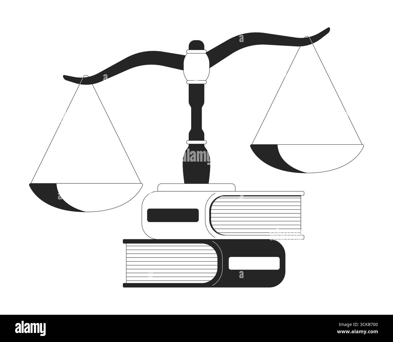 Justice scale standing on stack of law books 2D line object Stock Vector