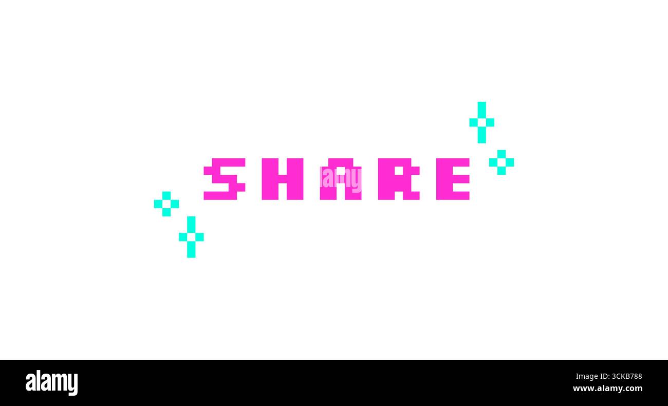 Share pink pixel art social media button word Stock Vector