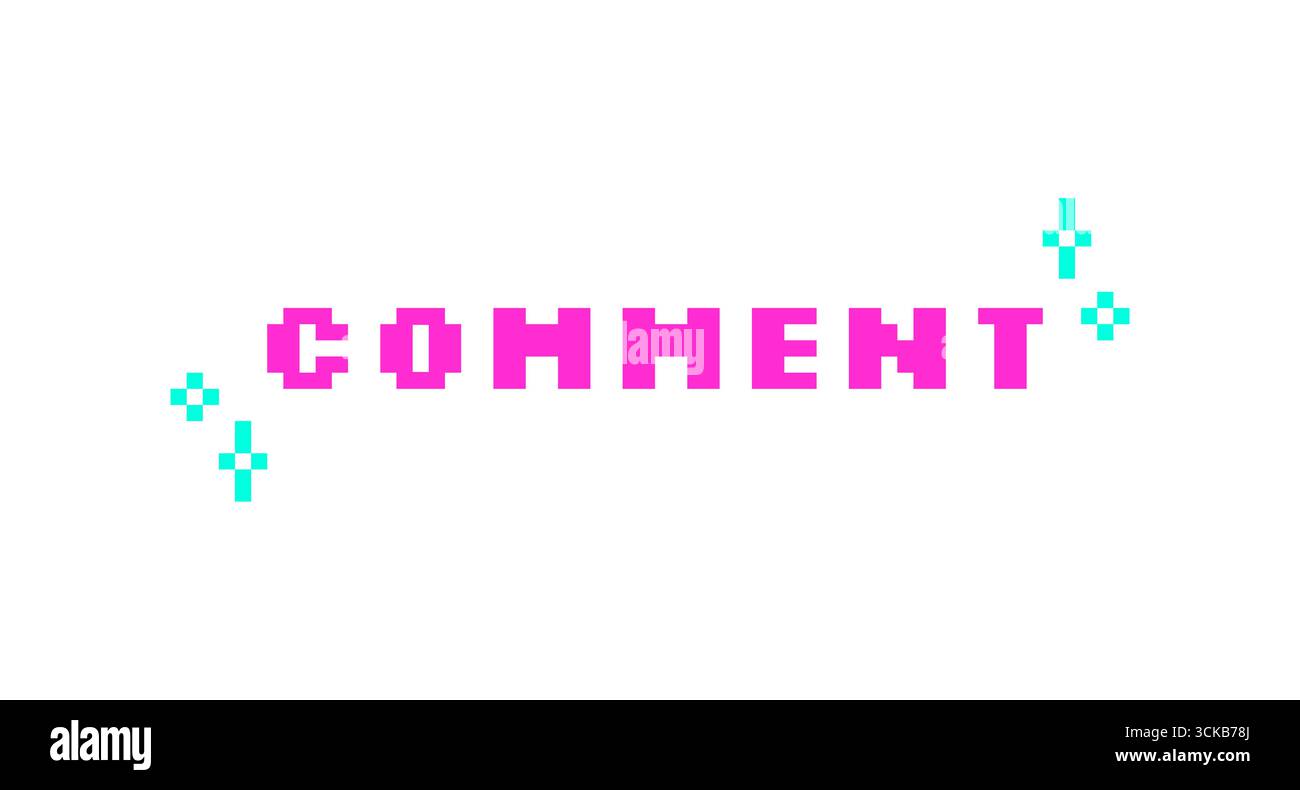 Comment pink pixel art social media button word Stock Vector