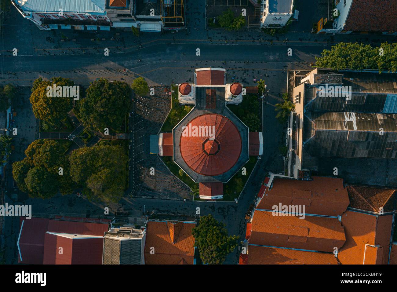 Aerial view of a historic octagonal building with red roof Stock Photo ...