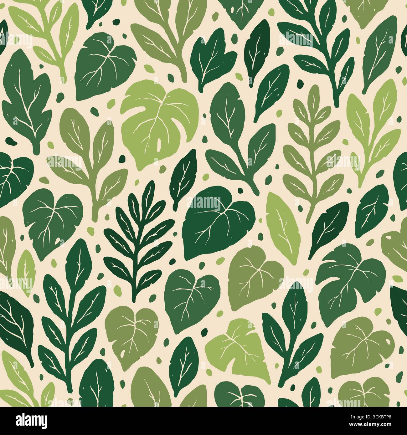 Exotic rainforest leaves seamless pattern. Vector illustration flat design background. Stock Vector