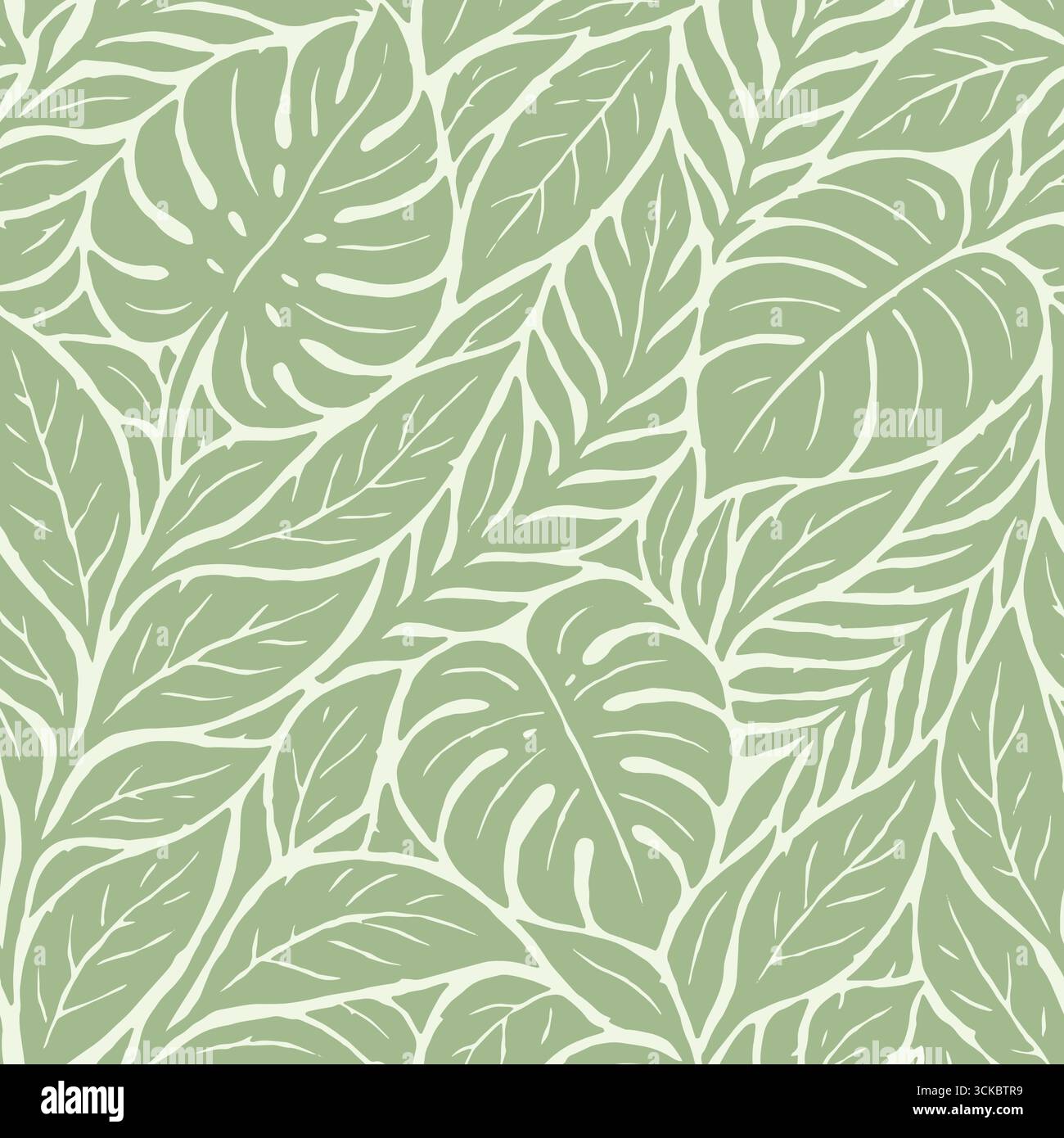 Exotic rainforest leaves seamless pattern. Vector illustration flat design background. Stock Vector