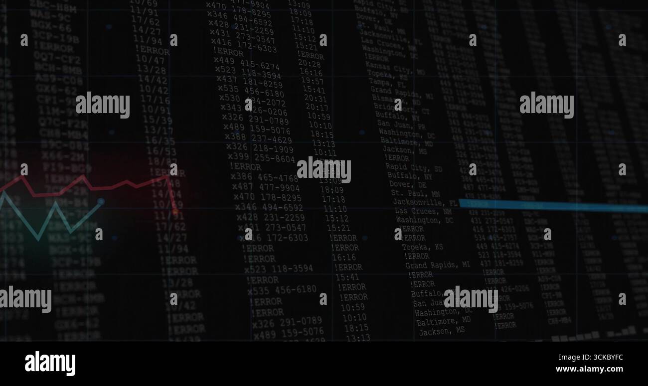 Displaying dashboard showing alphanumeric logs on screen alongside red ...