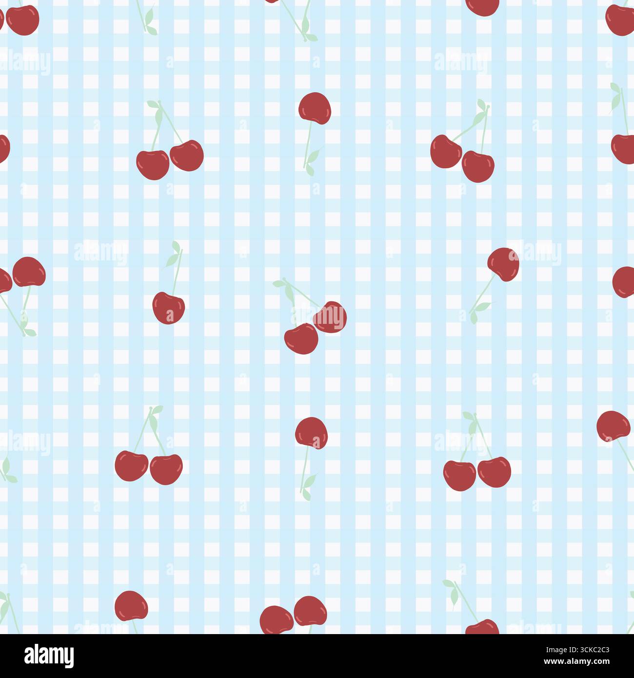 Cherries with plaid pattern seamless fabric design pattern Stock Vector