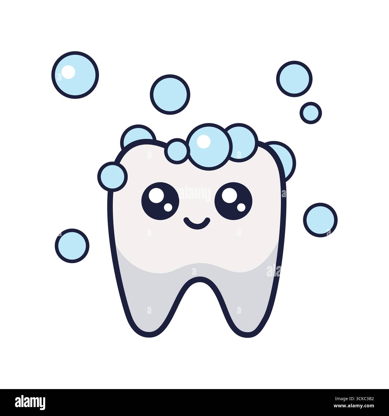 Cute Tooth Cartoon Character with foam of Toothpaste on Top. Happy ...