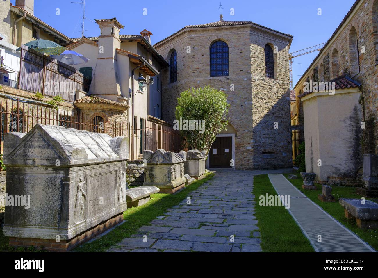 Sarcophagus at the Early Medieval Basilica di Sant'Eufemia, Grado, Julian Friuli, Adriatic Sea, Italy Stock Photo