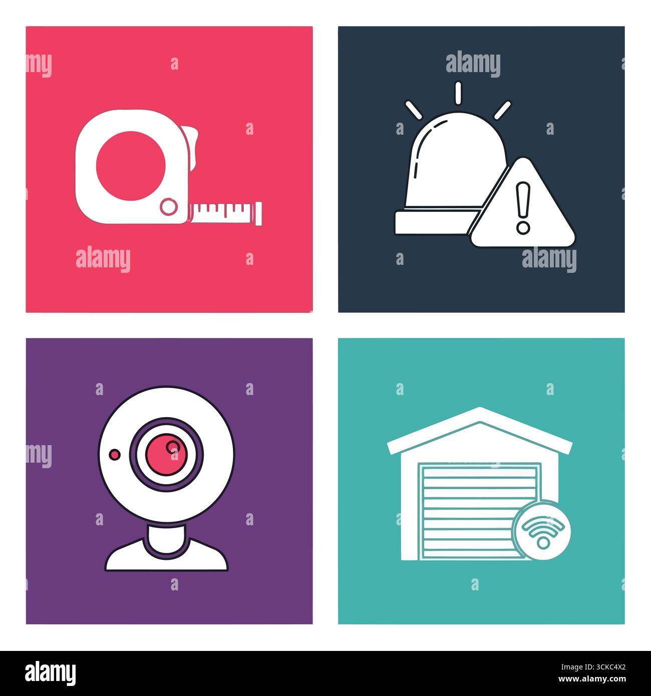Vector art of collection of security and home automation icons, representing safety, surveillance, and smart home technology integration Stock Vector