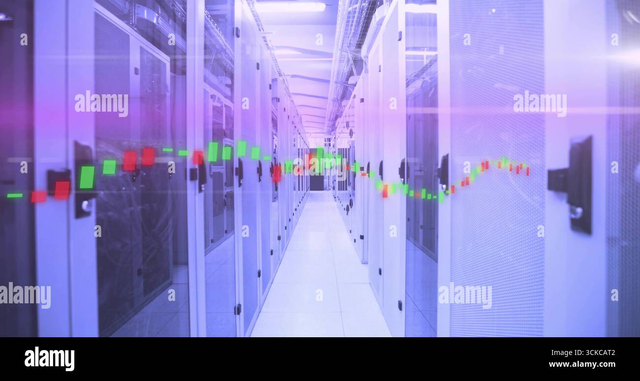 Showing server racks glowing in data center corridor, with candlestick ...