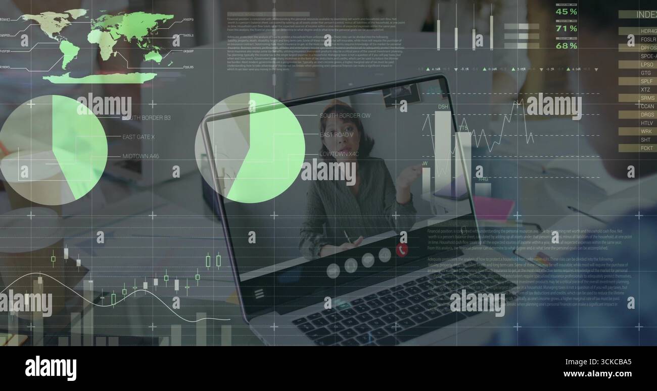 Laptop screen showing Asian woman gesturing in office, with interface ...