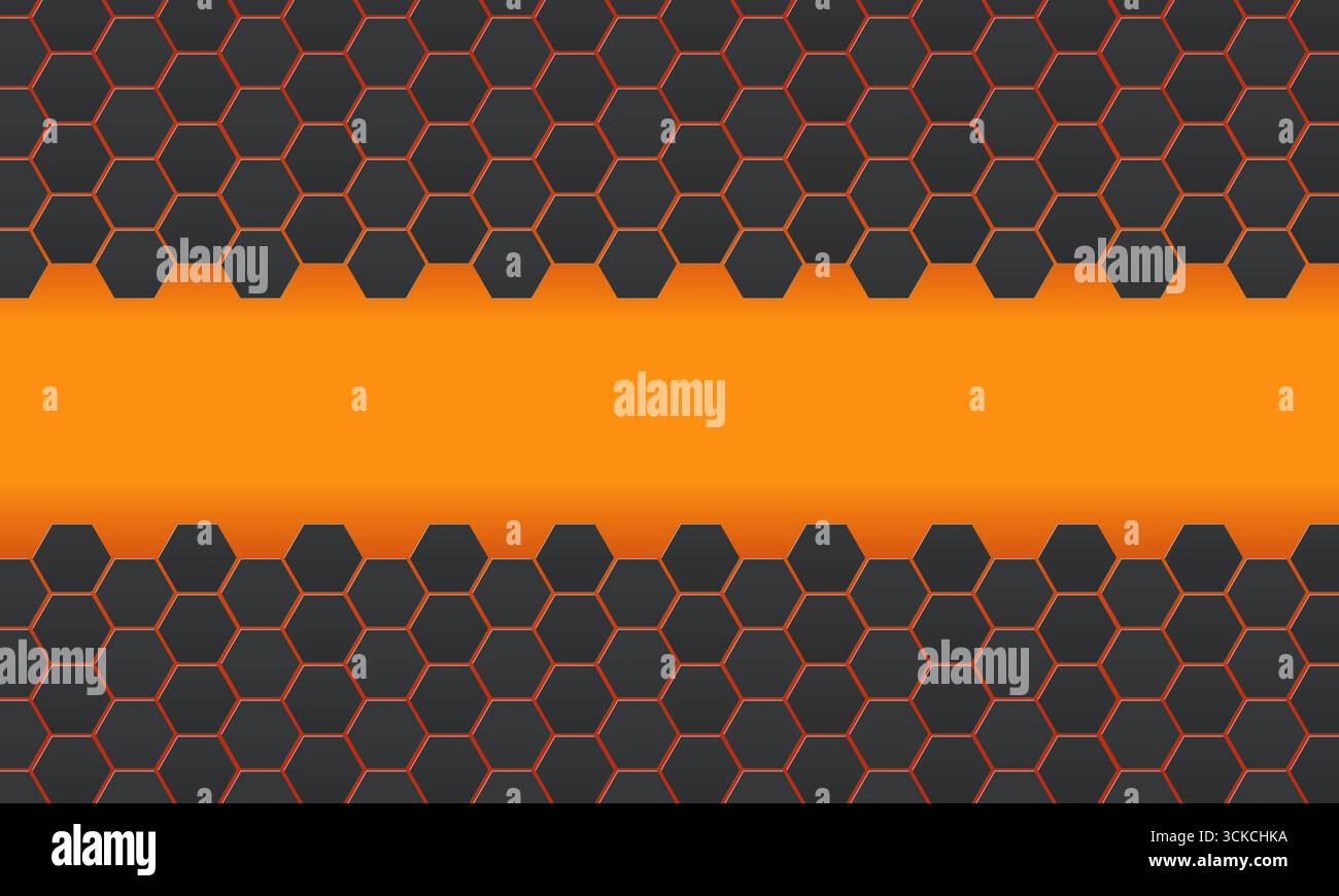 Vector abstract orange background with black gradient hexagons Stock Vector