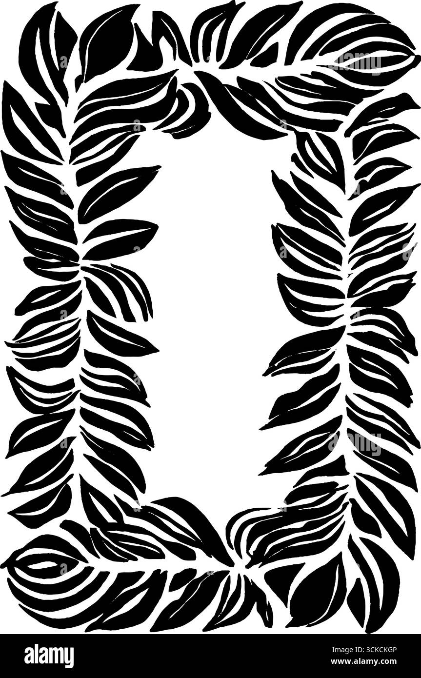 Symmetrical black and white laurel wreath design for decoration and art ...