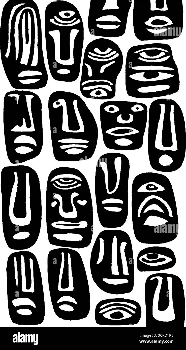 Emotional expressions in abstract face pattern for creative mood designs. Stock Vector