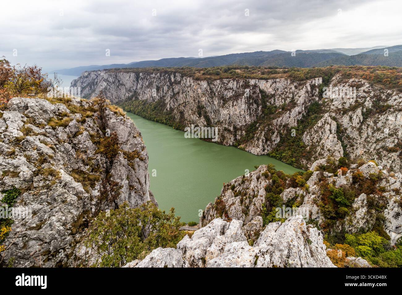 Aerial View Of The Iron Gates Gorge Of Danube River Between Serbia And Aerial View Of The Iron Gates Gorge Of Danube River Between Serbia And