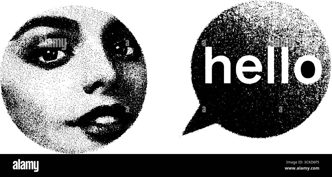 Halftone emoji face and speech bubble art for modern design projects ...