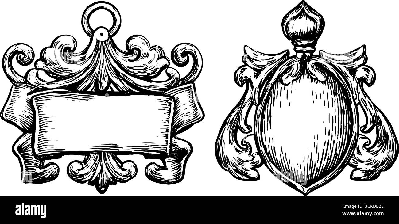 Elegant vintage lockets with intricate engraved designs for unique decorative applications. Stock Vector