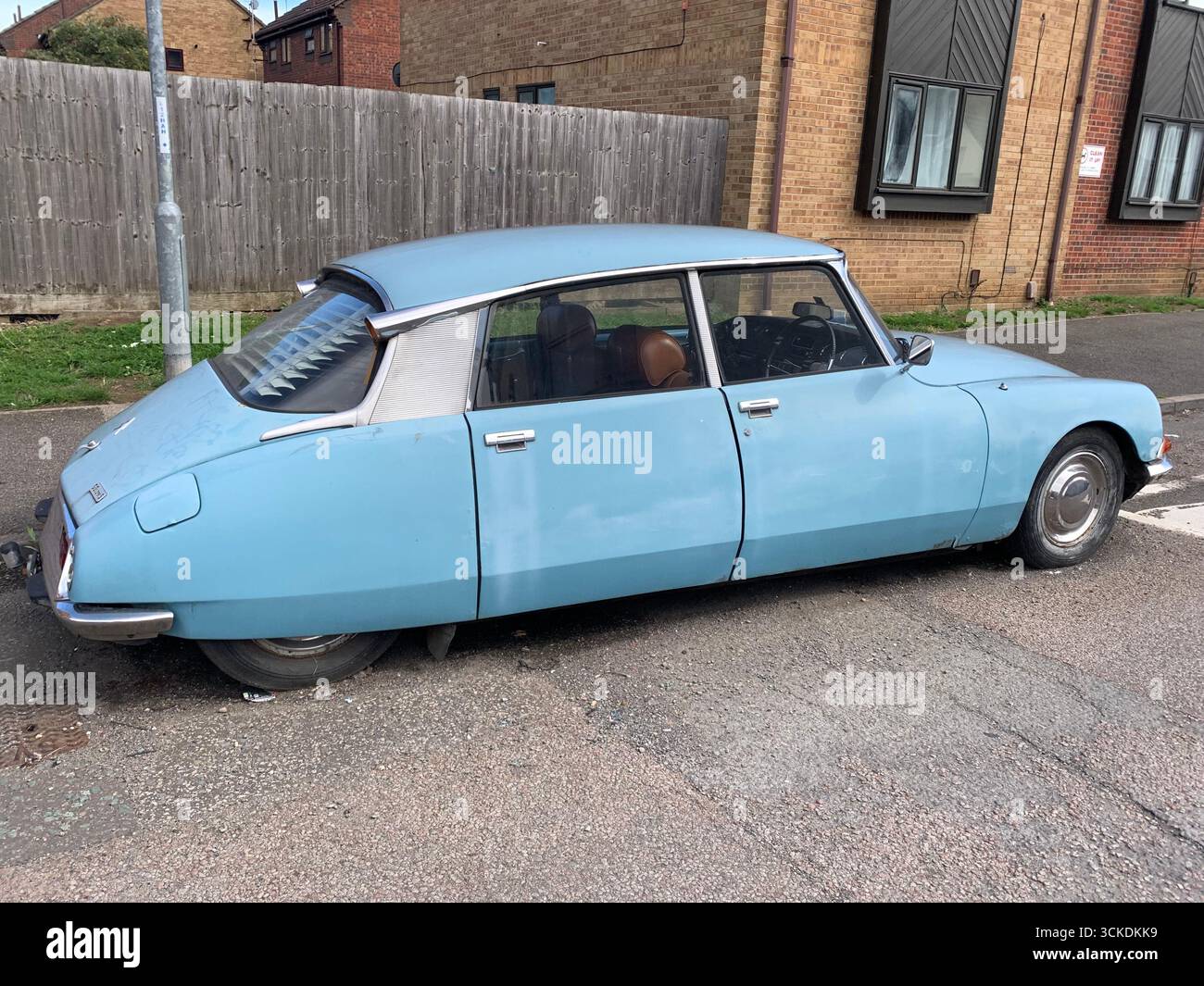 French car old historic blue street parked painted rot rotting famous big large type low pretty history french president De Gaulle Paris four door - Smartphone Captured Stock Image