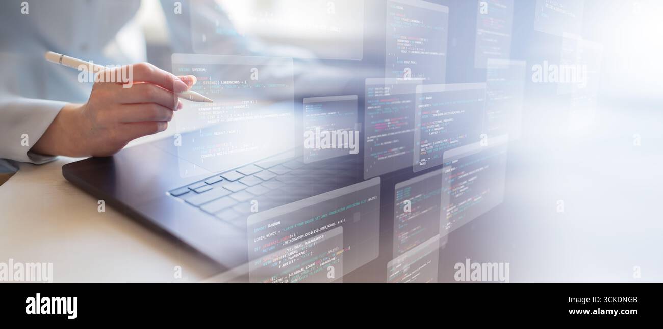 Mobile Application Development and Software Programming Visualization on Smartphone. Stock Photo