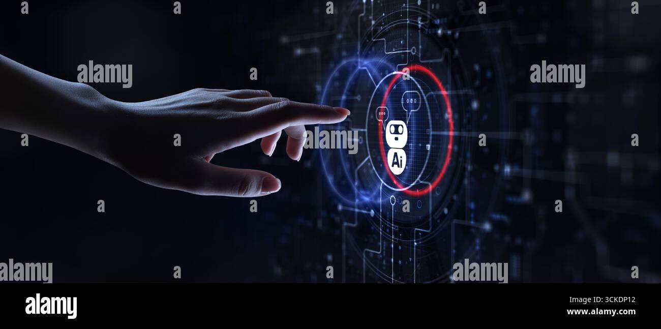 Artificial Intelligence System with Neural Network Circuitry on Touch Interface. Stock Photo