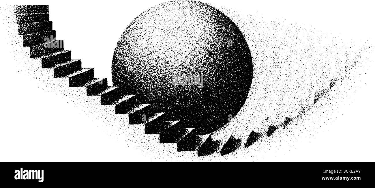 Surreal floating sphere with stipple and dotwork gradation in motion ...