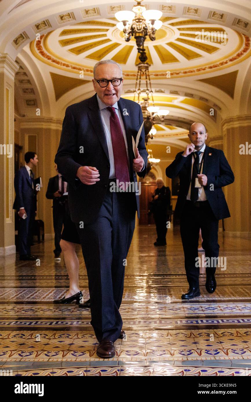 Senate Minority Leader Chuck Schumer (D-NY) walks to his office after ...