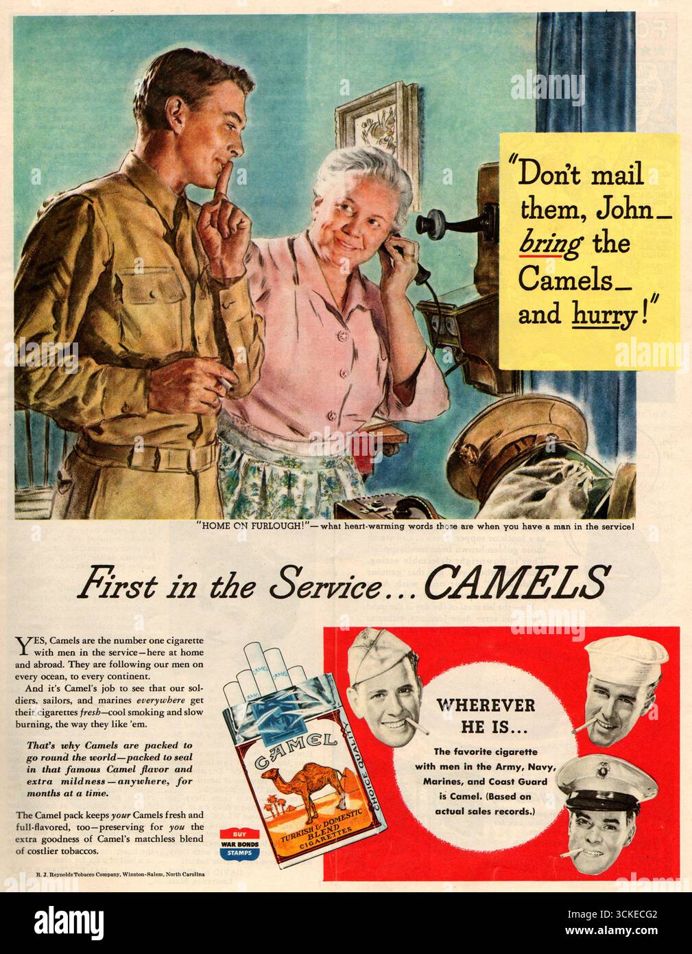 camel cigarettes ww2 1944 WW2 Camel cigarettes ad Stock Photo