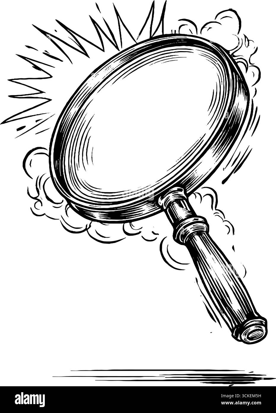 Vintage engraved illustration of a magnifying glass in black and white ...