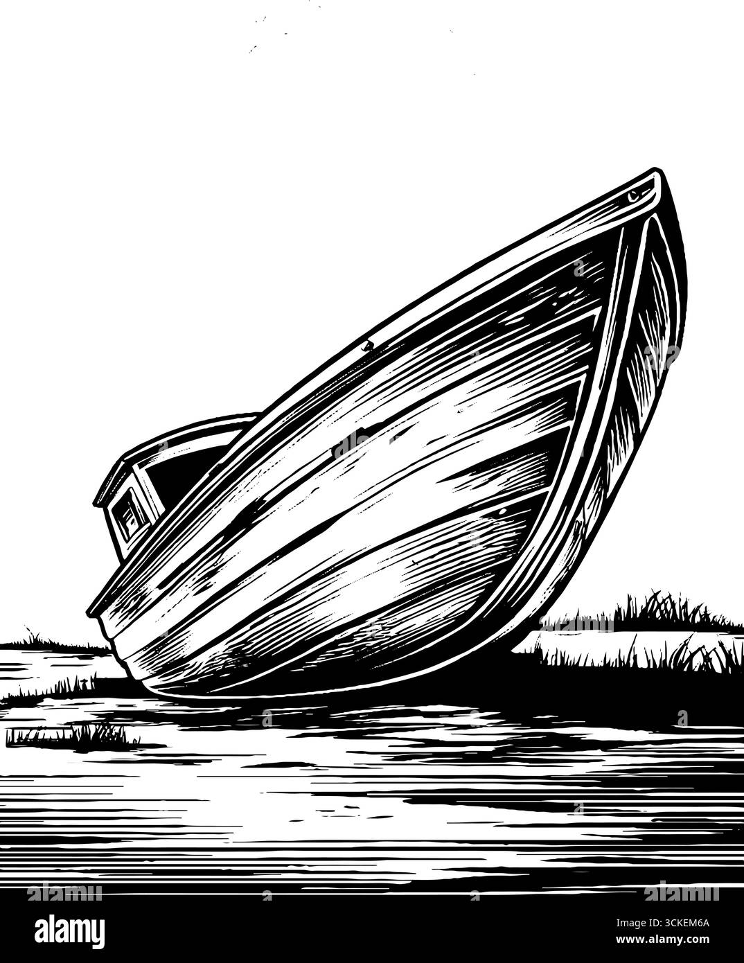 vintage-engraved-illustration-of-lifeboat-dinghy-in-black-and-white